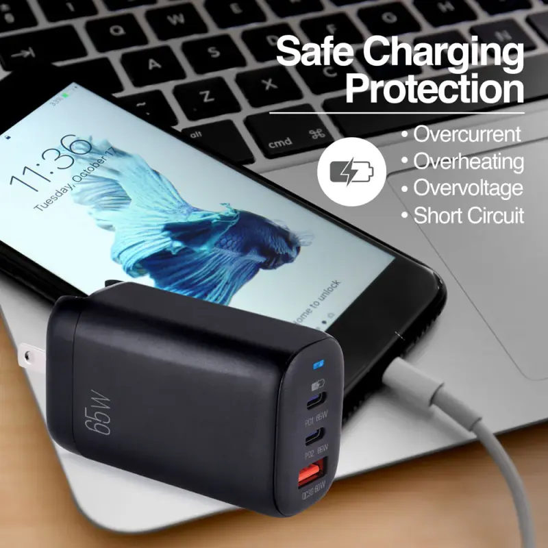CARGADOR DE PARED VOLTA P8 GAN III DE 65W CON DOBLE PUERTO USB-C Y ENCHUFLE PLEGABLE ARGAC0126